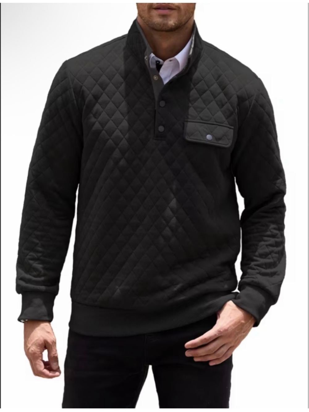 NEW Men's Quilted Sweatshirt Waffle Stand Collar Button Pullover M